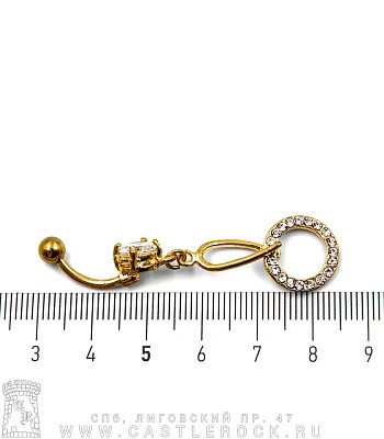 Банан Сталь Золотистый с Шариком и Стразом с Подвеской Кольцо (стразы) 1,6 х 10 х 5/8
