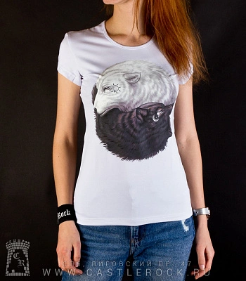 женская футболка волки сколль и хати (белая, светится)