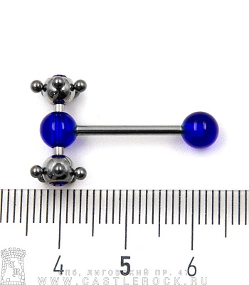 Штанга Сталь с Акриловыми Шариками и Цветками со Стразами (синими) 1,6 х 16 х 6/19