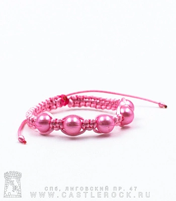 фенечка плетеная бусины розовые (круг, розовая)
