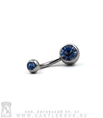 Банан Сталь с Шариками со Стразами (голубыми) 1,6 х 10 х 5/8