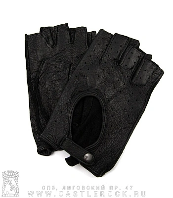 перчатки кожаные женские обр/пал черные (перфорация, без вырезов, шов наружу, на кнопке)