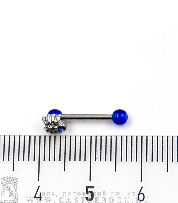 Микроштанга Сталь с Акриловыми Шариками и Пауком со Стразом (синим) 1,2 х 10 х 3/5