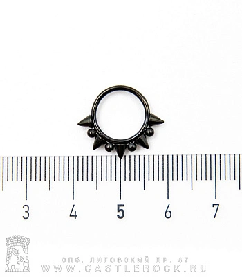 Сегментное Кольцо Кликер Сталь Черное с Шипами и Шариками 1,2 х 10