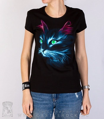 женская футболка кошка цветная (светится)