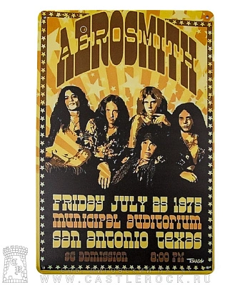 табличка aerosmith "friday july 25 1975 municipal auditorium san antonio texas"