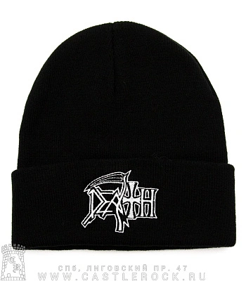 шапка с отворотом и вышивкой death