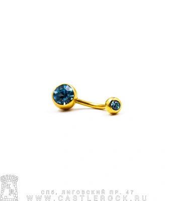 Банан Сталь Золотистый с Шариками со Стразами (голубыми) 1,6 х 11 х 5/8