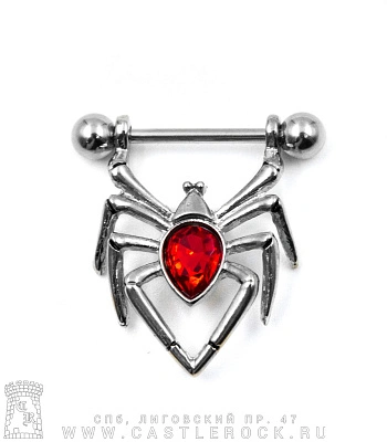 Штанга Сталь Паук (страз красный) 1,6 х 18 х 5/5