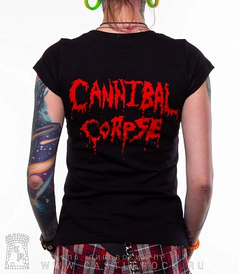 женская футболка cannibal corpse "butchered at birth" (скелет, принт большой)
