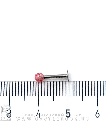Лабрет Сталь с Акриловым Шариком с Блестками (красными) 1,2 х 8 х 3