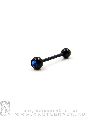 Штанга Сталь Черная с Шариками со Стразом (синим) 1,6 х 16 х 5/6