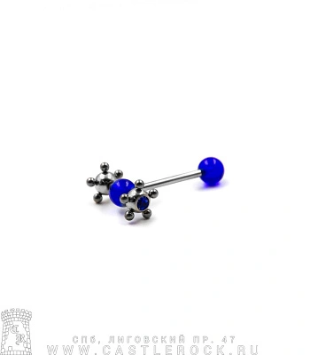 Штанга Сталь с Акриловыми Шариками и Цветками со Стразами (синими) 1,6 х 16 х 6/19