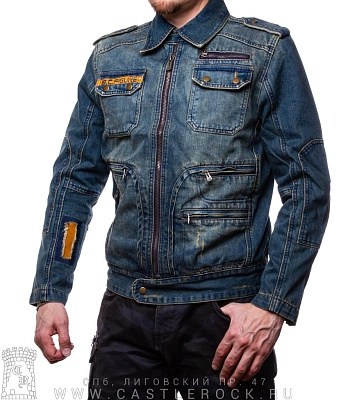 куртка джинсовая синяя (потертая, на молнии) b802#
