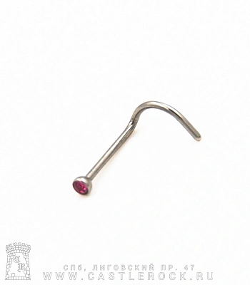 Крючок для носа Сталь со Стразом (розовым) 0,8 х 8 х 2