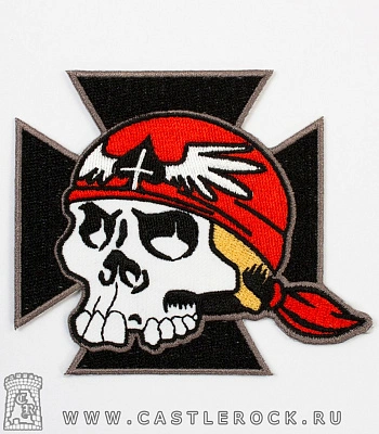 нашивка термо череп байкера и крест железный (вышивка)