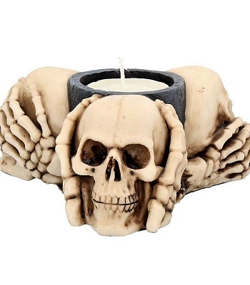 подсвечник черепа "не вижу. не слышу. не скажу"