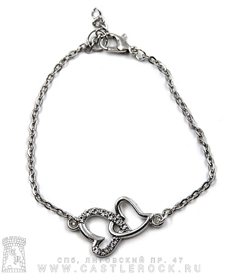 браслет на цепочке сердца (стразы)