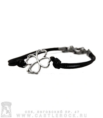 браслет на шнурке клевер четырехлистник (большой, черный)