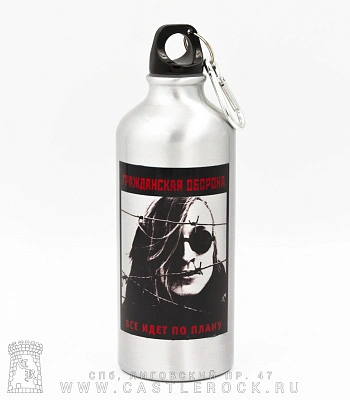 фляга с карабином гражданская оборона "все идет по плану" 600 мл (металлик)