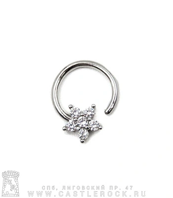 Кольцо для носа Разжимное с Цветком в Стразах (прозрачных) 1,2 х 8