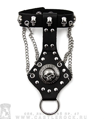 напульсник кожзам слейв harley-davidson (череп, на клепках)