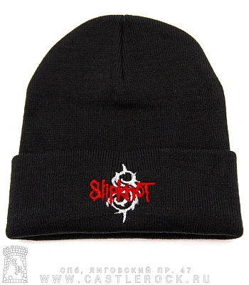 шапка с отворотом и вышивкой slipknot (надпись, лого)