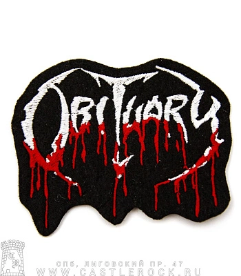 нашивка obituary (лого красно-белое, вышивка)