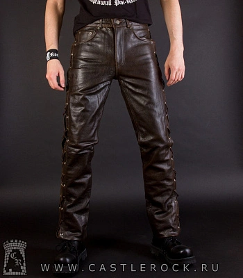 штаны кожаные "first" со шнуровкой (коричневые)