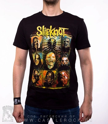 футболка slipknot (маски, желтая надпись)