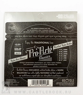 струны d'addario для классической гитары нейлоновые ej31 classic hard