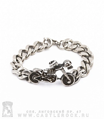 браслет стальной скелет байкера на мотоцикле (цепь панцирная)