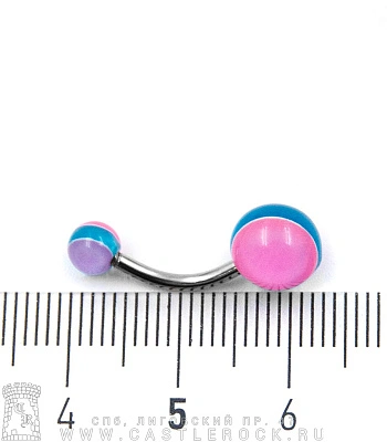 Банан Сталь с Акриловыми Шариками Полоса (сиренево-голубо-розовыми) 1,6 х 10 х 5/8