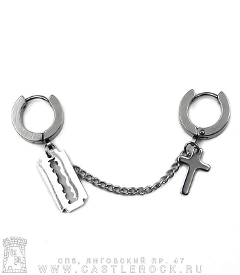 серьга кафф лезвие и крест (кликеры, цепочка)