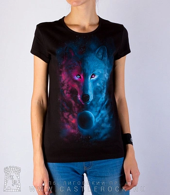женская футболка волк космический (светится)