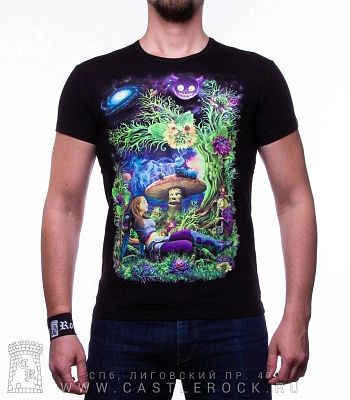 футболка алиса в стране чудес (космос, светится)