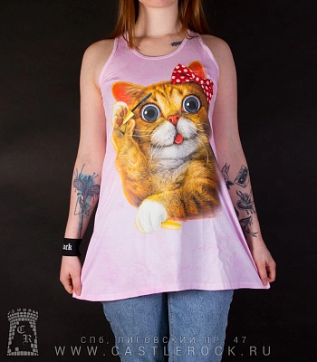 туника кошка красит ресницы (розовая)