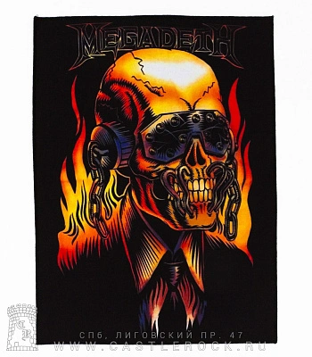нашивка на спину megadeth vic rattlehead (в огне)