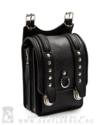 сумка на бедро с клепками (2 ремня, 11 клепок, прострочка черная)