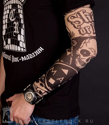 тату рукав череп "skate or die"