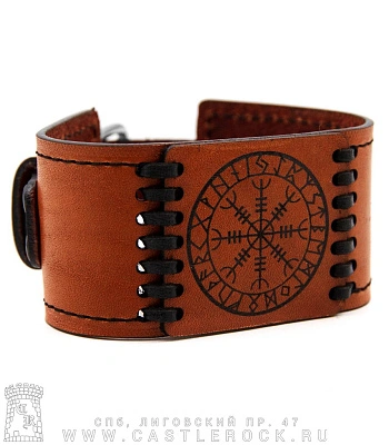 браслет кожаный с гравировкой агисхьяльм шлем ужаса в руническом круге