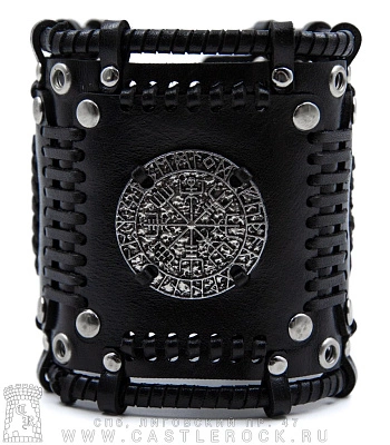 напульсник кожаный стимпанк черный (bspkv-8) вегвизир в руническом круге