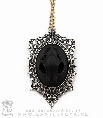 подвес-брошь restyle pol35 череп кошачий (черный, камея)