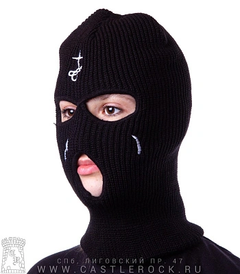 шапка балаклава вязаная слезы (черная)