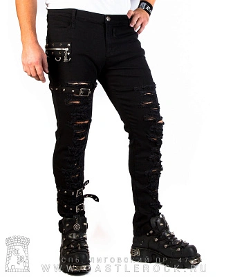 брюки devil fashion черные стрейч (ремни, клепки)