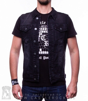 жилет джинсовый черный (потертый) 7016#