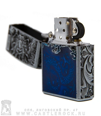зажигалка фирменная дракон (эмаль синяя, металлик)