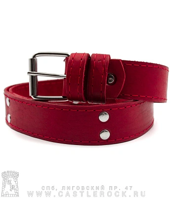ремень кожаный полотно (клепки, красный, узкий)