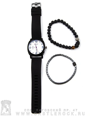 часы наручные с фенечками циферблат круглый (черные)