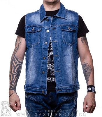 жилет джинсовый голубой (протертый) 3023